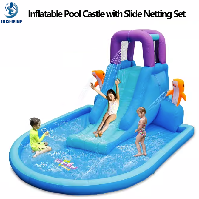 Outdoor Children'S Park - Aufblasbares Pool-Schloss mit Rutschnetz-Set, großes Hüpfhaus