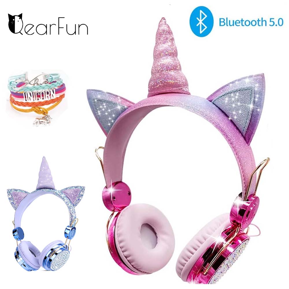 Kids Outdoor Music - Niedliche kabellose Einhorn-Kopfhörer für Mädchen und