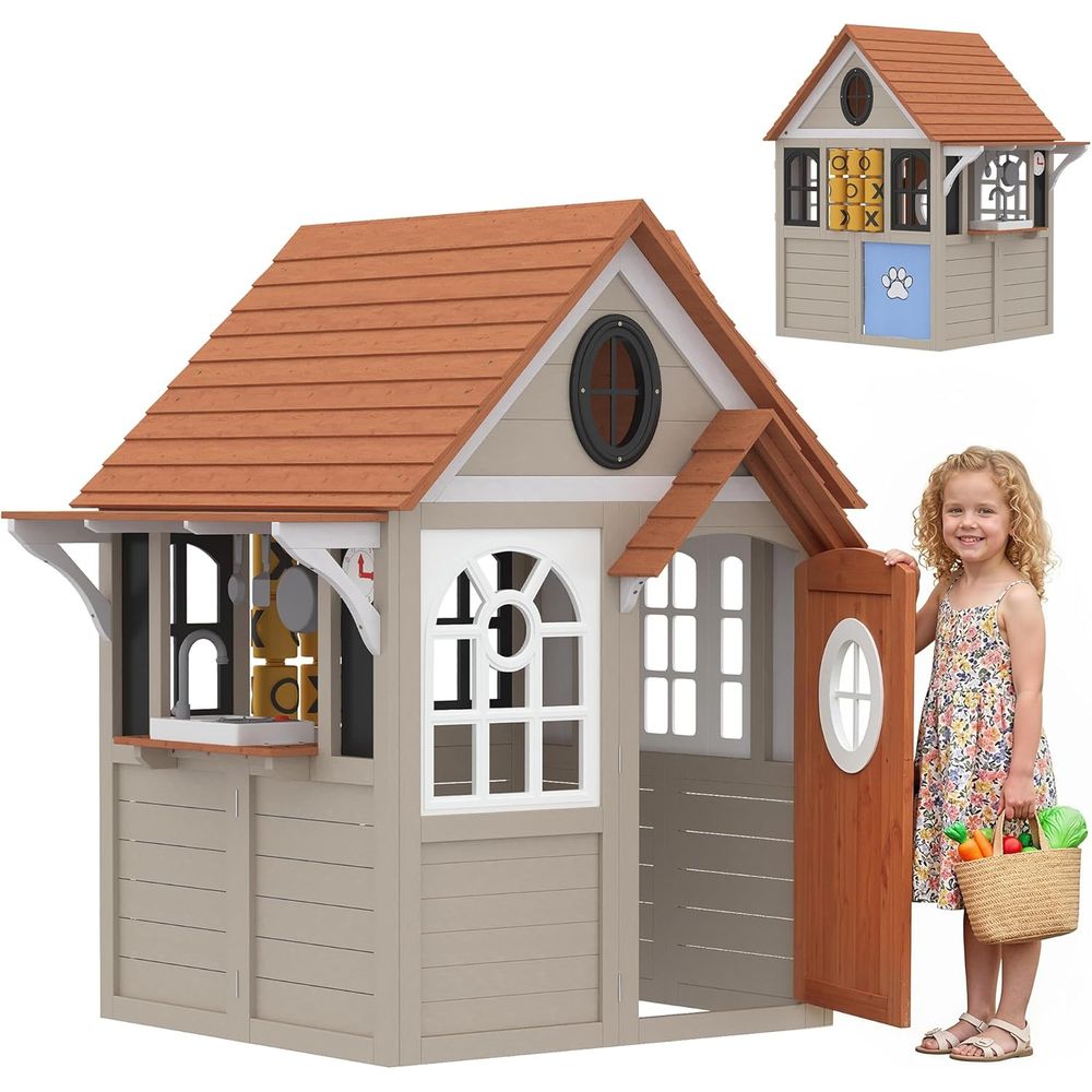 Qaba Kids Outdoor Playhouse - Qaba Outdoor-Spielhaus aus Holz mit Hundetür