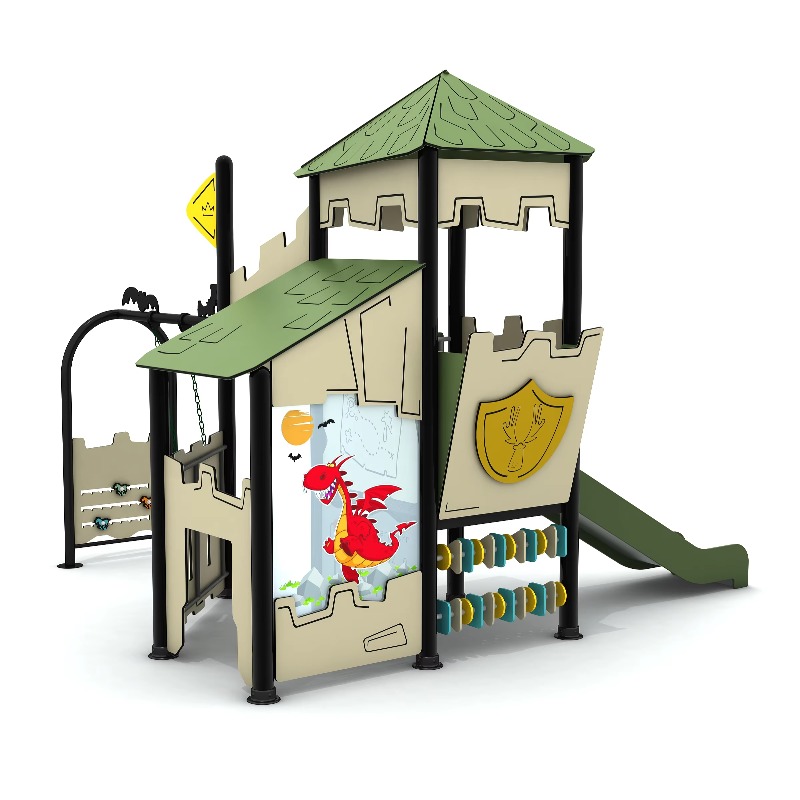 Kids Outdoor Garden Set - Holz-Outdoor-Spielplatzset mit Stahl-Spielhaus für Kinder, kommerzielle