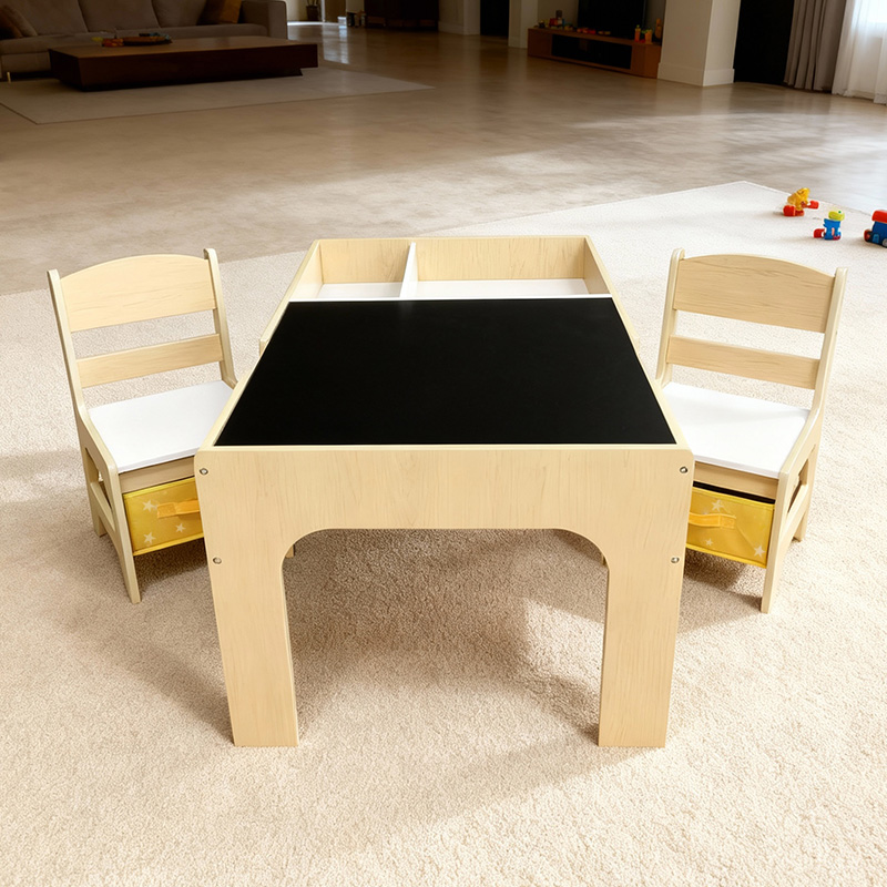 Kids Outdoor Chair And Table - Modernes Holz-Kinder-Tisch-und-Stuhl-Set mit Schubladen, Stauraum und
