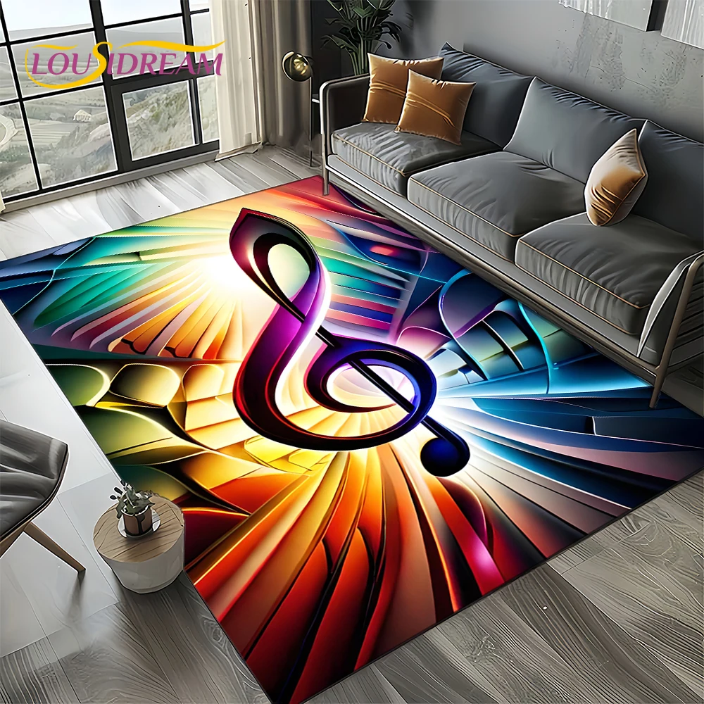 Kids Outdoor Music - Noten-Motiv Bunter Musiknoten-Cartoon-Teppich für Wohnzimmer, Schlafzimmer,