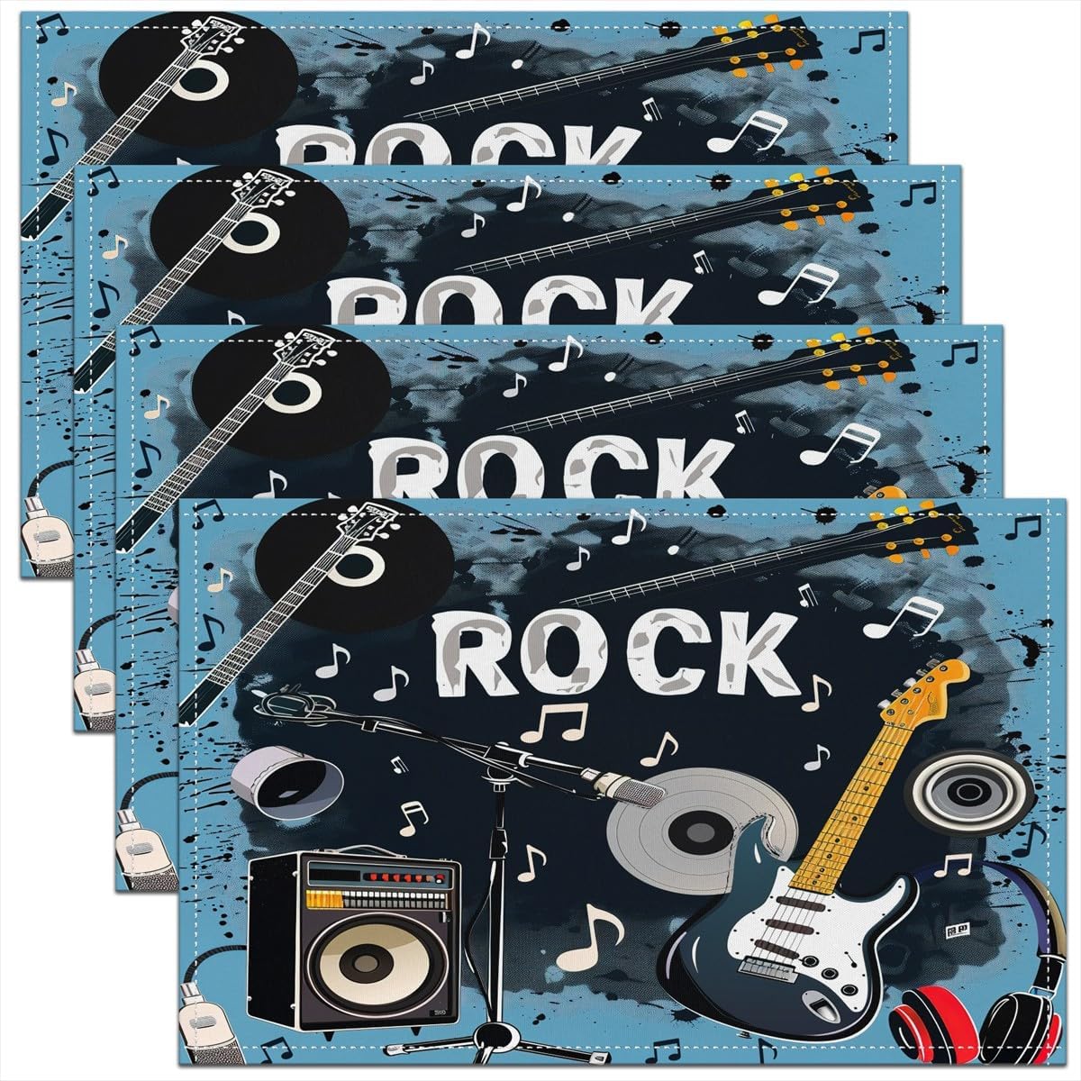 Kids Outdoor Dining Table - Rockmusik-Tischsets, 4er-Set, 45,7 x 30,5 cm,