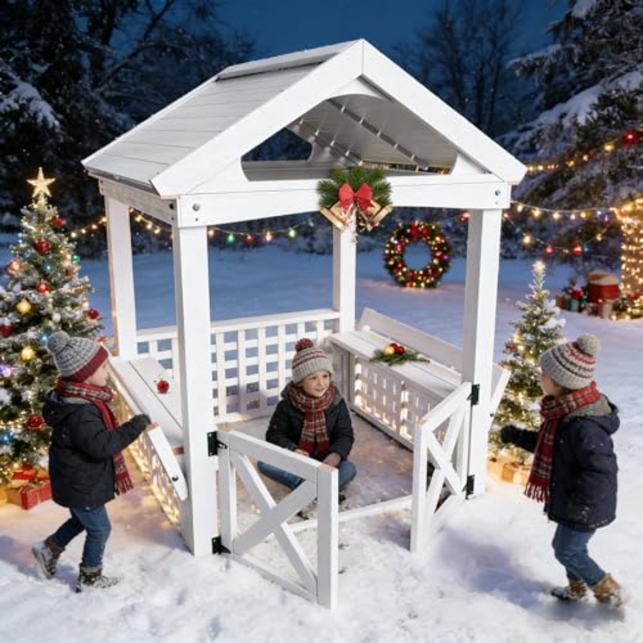 Kids Outdoor Playhouse - Outdoor-Holzspielhaus für Kinder von 2-8 Jahren,
