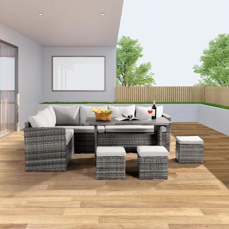 Kids Outdoor Dining Table - Wumiokio Gartenmöbel-Set, 7-teiliges Outdoor-Gartenmöbel-Set mit Esstisch