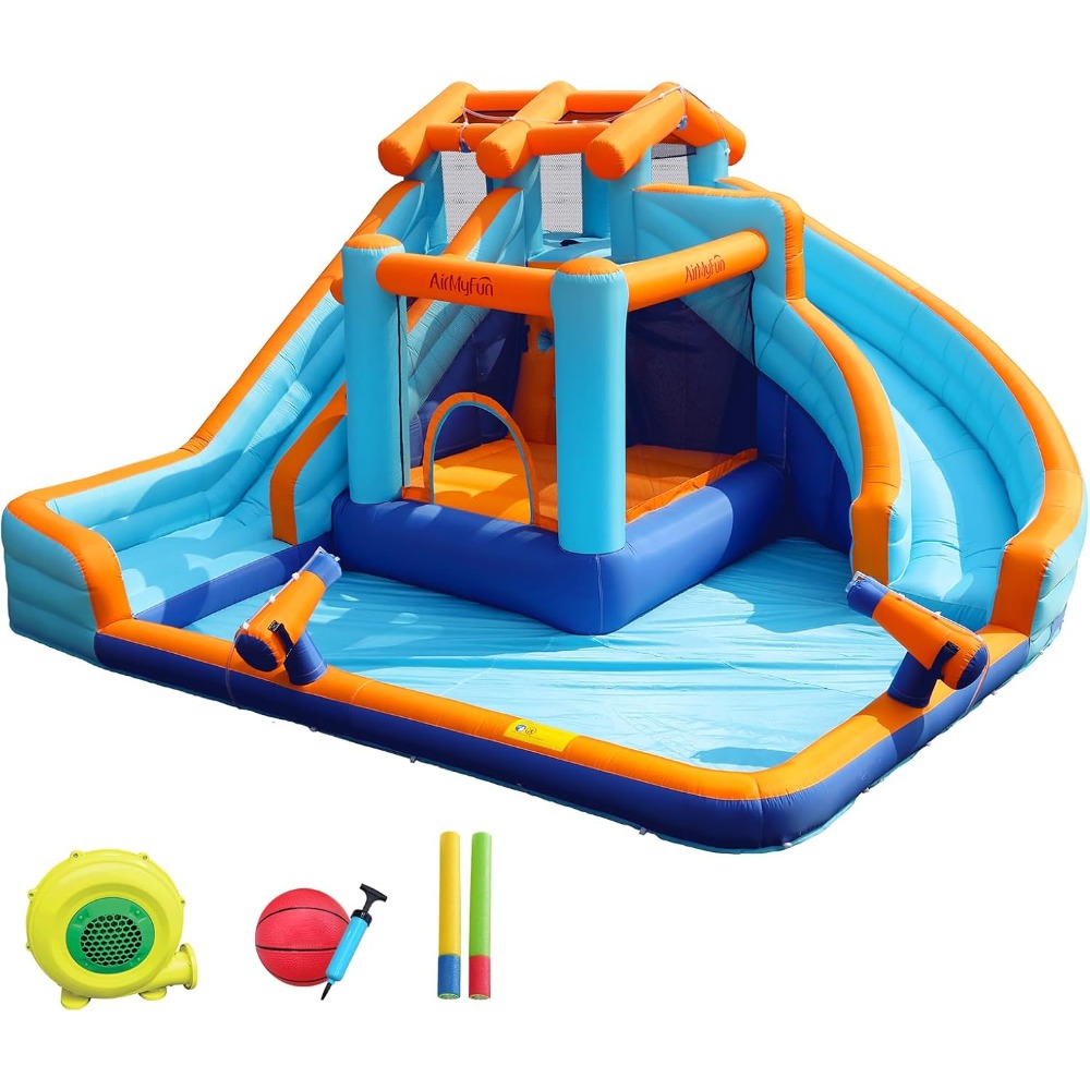 Kids Outdoor Playhouse - Große Wasserrutsche Hüpfburg mit Planschbecken und