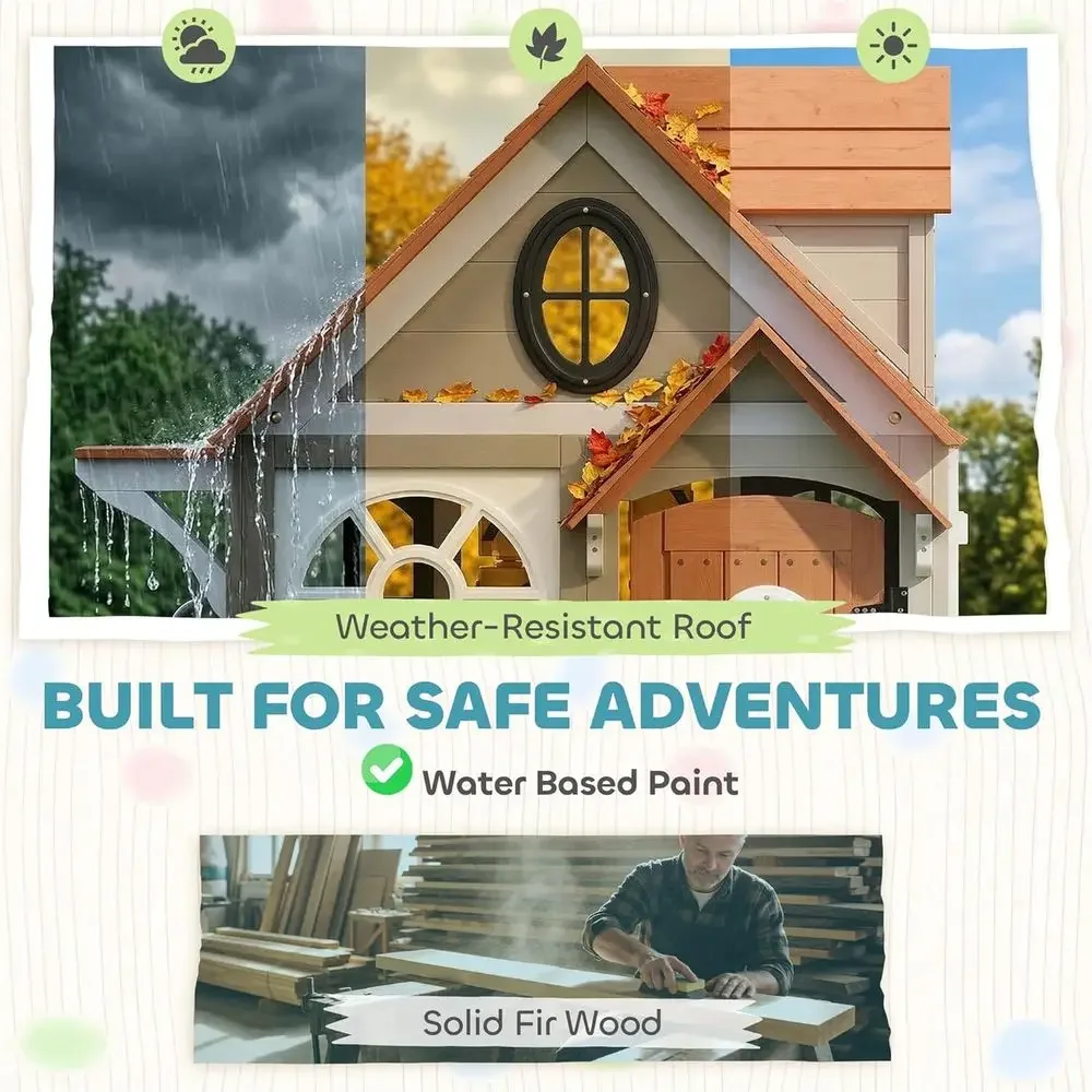 Qaba Outdoor-Spielhaus, Holz-K – Qaba Kids Outdoor Playhouse Bewertung und Preis