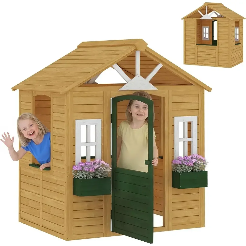 Qaba Outdoor-Spielhaus, Holzsp – Qaba Kids Outdoor Playhouse Bewertung und Preis