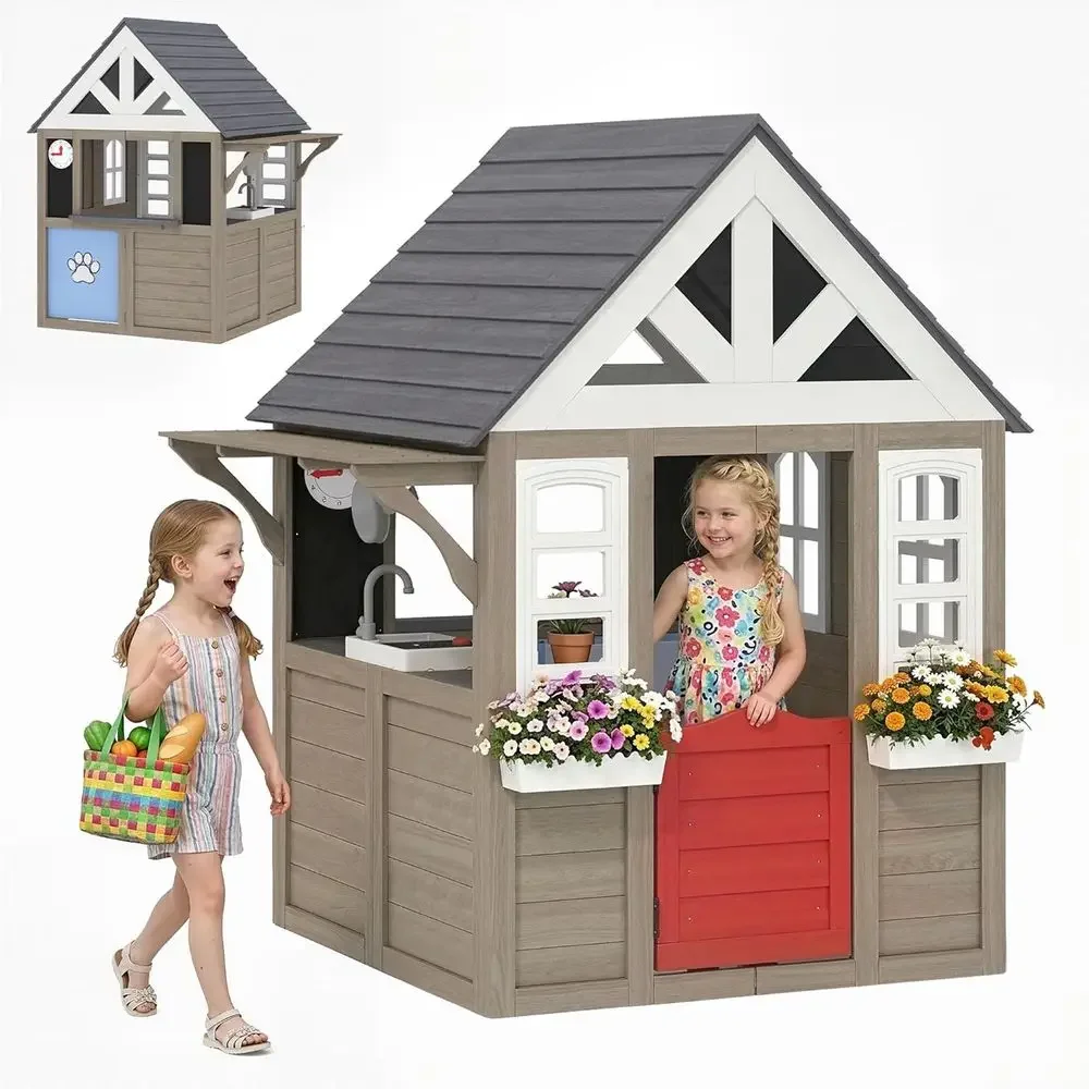 Qaba Outdoor-Spielhaus, Holz-K – Qaba Kids Outdoor Playhouse Bewertung und Preis